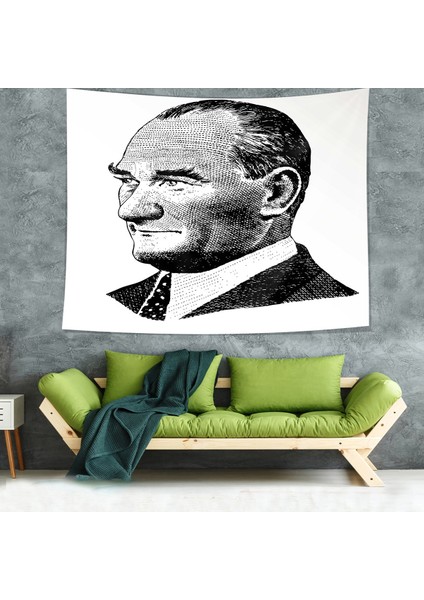 Ulu Önder Mustafa Kemal Atatürk Portre Leke Tutmaz Kadife Kumaş Duvar Örtüsü Duvar Halısı Tapestry