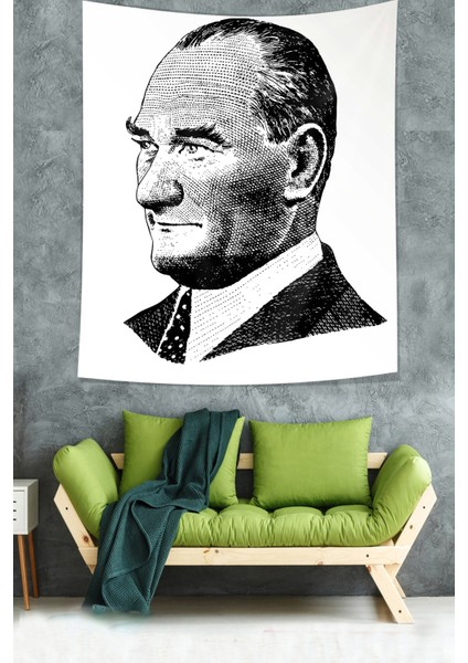 Ulu Önder Mustafa Kemal Atatürk Portre Leke Tutmaz Kadife Kumaş Duvar Örtüsü Duvar Halısı Tapestry