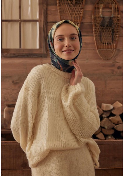 Roslyn Desen Pamuk Ipek Eşarp Koyu Yeşil
