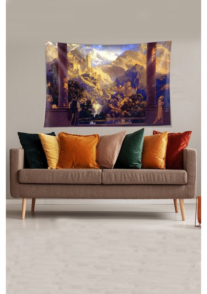 Çok Renkli Ayrılık Temalı Leke Tutmaz Kadife Kumaş Duvar Örtüsü Duvar Halısı Tapestry