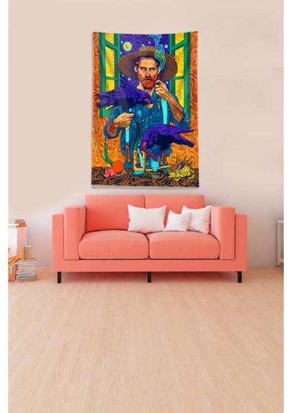 Çok Renkli Van Gogh Leke Tutmaz Kadife Kumaş Duvar Örtüsü Duvar Halısı Tapestry fiyatları