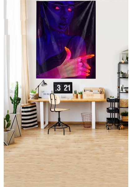 Işık Gözlü Kadın Dönüşüm Temalı Leke Tutmaz Kadife Kumaş Duvar Örtüsü Duvar Halısı Tapestry fiyatları