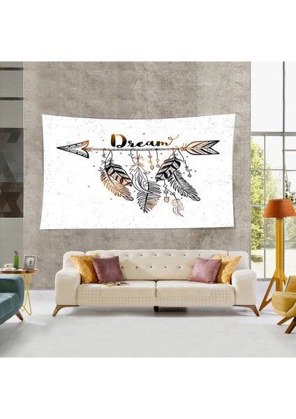 Kızılderili Temalı Kuş Tüylü Leke Tutmaz Kadife Dokulu Kumaş Duvar Örtüsü Duvar Halısı Tapestry