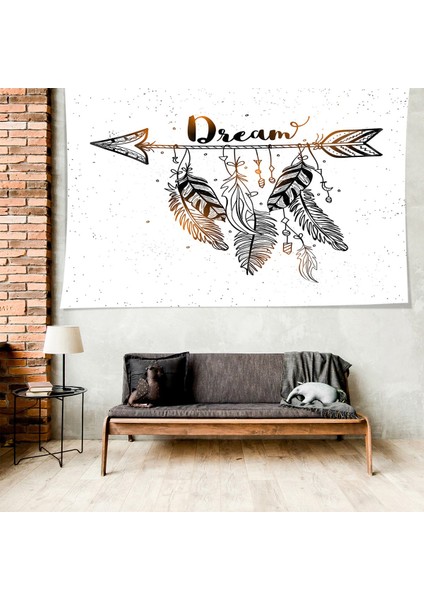 Kızılderili Temalı Kuş Tüylü Leke Tutmaz Kadife Dokulu Kumaş Duvar Örtüsü Duvar Halısı Tapestry fiyatları