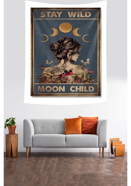 Moon Child Leke Tutmaz Kumaş Duvar Örtüsü Duvar Halısı Tapestry