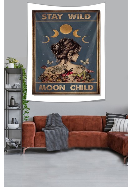 Moon Child Leke Tutmaz Kumaş Duvar Örtüsü Duvar Halısı Tapestry modelleri