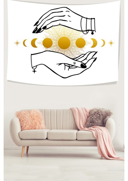 Ayın Evreleri Desenli Leke Tutmaz Kadife Dokulu Kumaş Duvar Örtüsü Duvar Halısı Tapestry fiyatları