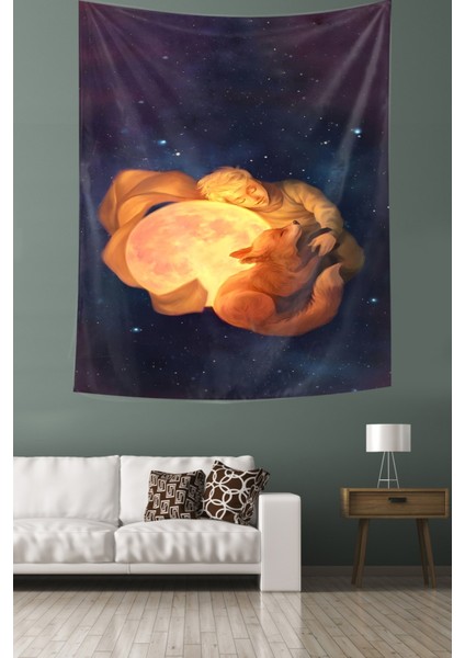 Gökyüzündeki Çocuk Leke Tutmaz Kumaş Duvar Örtüsü Duvar Halısı Tapestry