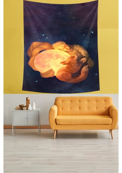 Gökyüzündeki Çocuk Leke Tutmaz Kumaş Duvar Örtüsü Duvar Halısı Tapestry modelleri