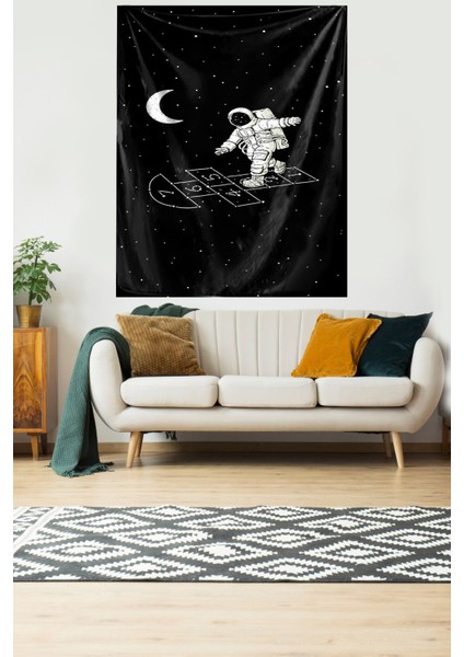 Uzayda Seksek Oynayan Astronot Leke Tutmaz Kadife Kumaş Duvar Örtüsü Duvar Halısı Tapestry fiyatları