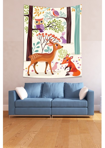 Ormandaki Geyik Baykuş Tavşan Leke Tutmaz Kumaş Duvar Örtüsü Duvar Halısı Tapestry fiyatları