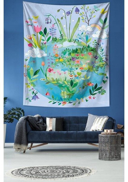Dünyadaki Çiçekler ve Kelebekler Temalı Leke Tutmaz Kumaş Duvar Örtüsü Duvar Halısı Tapestry fiyatları