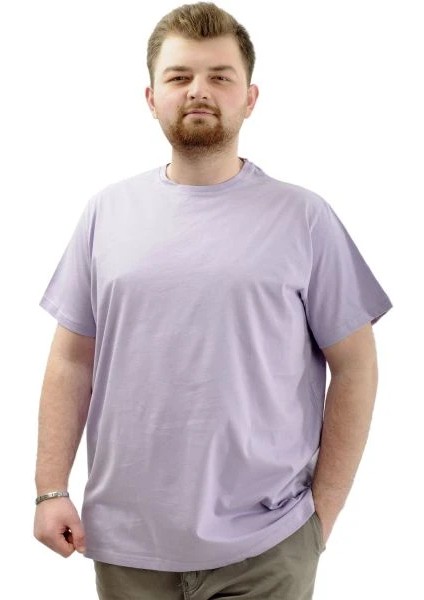 Büyük Beden Erkek T-Shirt Bisiklet Yaka Basic 20031 Lila