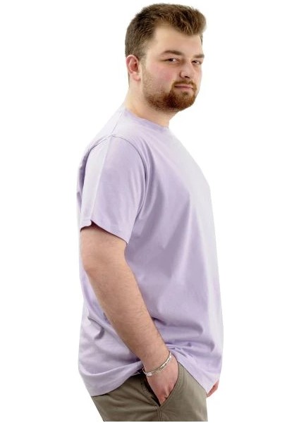 Büyük Beden Erkek T-Shirt Bisiklet Yaka Basic 20031 Lila modelleri