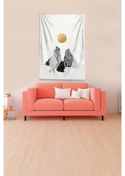 Beyaz Güneşin Doğuşu Sunset Leke Tutmaz Kadife Kumaş Duvar Örtüsü Duvar Halısı Tapestry