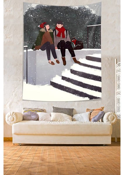 Karda Oturan Çift Leke Tutmaz Kumaş Duvar Örtüsü Duvar Halısı Tapestry modelleri