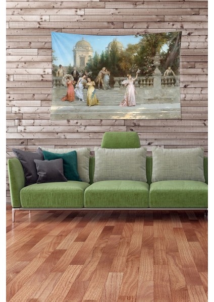 Çok Renkli Baloya Giden Hanımlar Leke Tutmaz Kadife Kumaş Duvar Örtüsü Duvar Halısı Tapestry