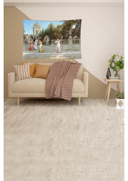 Çok Renkli Baloya Giden Hanımlar Leke Tutmaz Kadife Kumaş Duvar Örtüsü Duvar Halısı Tapestry
