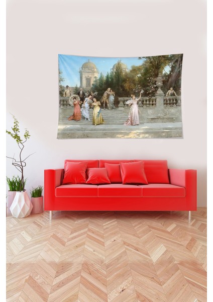 Çok Renkli Baloya Giden Hanımlar Leke Tutmaz Kadife Kumaş Duvar Örtüsü Duvar Halısı Tapestry