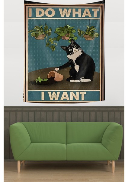 Komik Kedi Temalı Leke Tutmaz Kumaş Duvar Örtüsü Duvar Halısı Tapestry