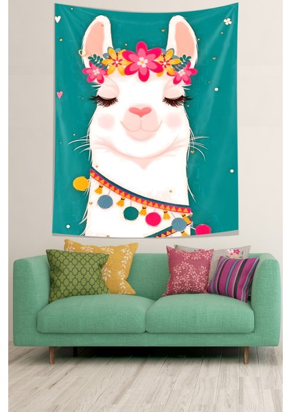 Sevimli Çiçekli Lama Leke Tutmaz Kumaş Duvar Örtüsü Duvar Halısı Tapestry fiyatları