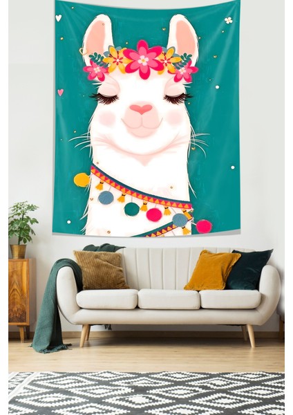 Sevimli Çiçekli Lama Leke Tutmaz Kumaş Duvar Örtüsü Duvar Halısı Tapestry modelleri