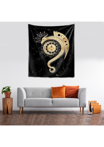 Yıkanabilir Leke Tutmaz Mikropetek Kumaş Güneş ve Ay Drakula Syah Duvar Örtüsü Duvar Halısı Tapestry