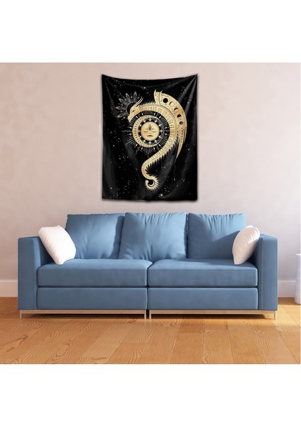 Yıkanabilir Leke Tutmaz Mikropetek Kumaş Güneş ve Ay Drakula Syah Duvar Örtüsü Duvar Halısı Tapestry fiyatları