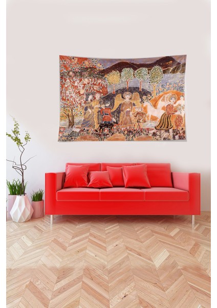 Çok Renkli Meleğin Yere Inişi Leke Tutmaz Kadife Kumaş Duvar Örtüsü Duvar Halısı Tapestry fiyatları
