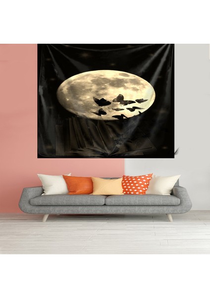 Kelebek Ay Gece Desen Leke Tutmaz Kadife Dokulu Kumaş Duvar Örtüsü Duvar Halısı Tapestry