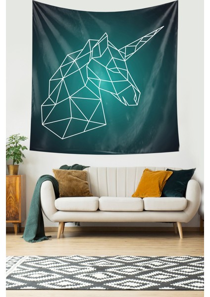 Vektör Unicorn Desenli Leke Tutmaz Kadife Dokulu Kumaş Duvar Örtüsü Duvar Halısı Tapestry