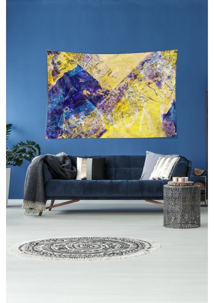 Geometrik Renk Bloklu Leke Tutmaz Kadife Dokulu Kumaş Duvar Örtüsü Duvar Halısı Tapestry