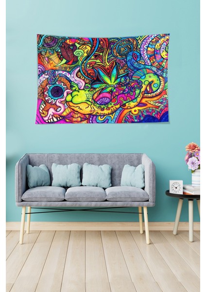 Geometrik Şekiller Renkli Leke Tutmaz Kadife Dokulu Kumaş Duvar Örtüsü Duvar Halısı Tapestry