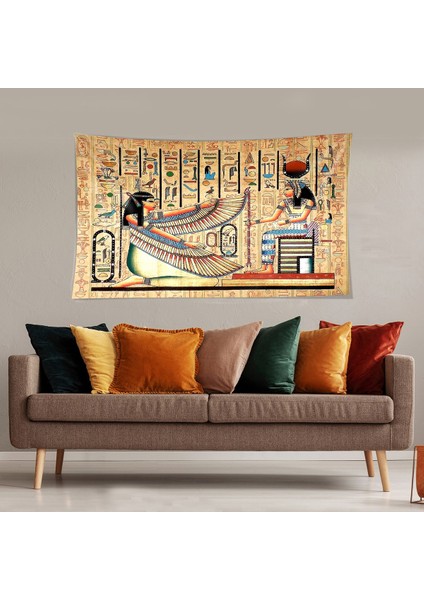 Antik Mısır Desen Etnik Leke Tutmaz Kadife Dokulu Kumaş Duvar Örtüsü Duvar Halısı Tapestry
