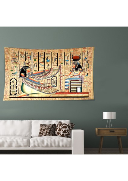 Antik Mısır Desen Etnik Leke Tutmaz Kadife Dokulu Kumaş Duvar Örtüsü Duvar Halısı Tapestry