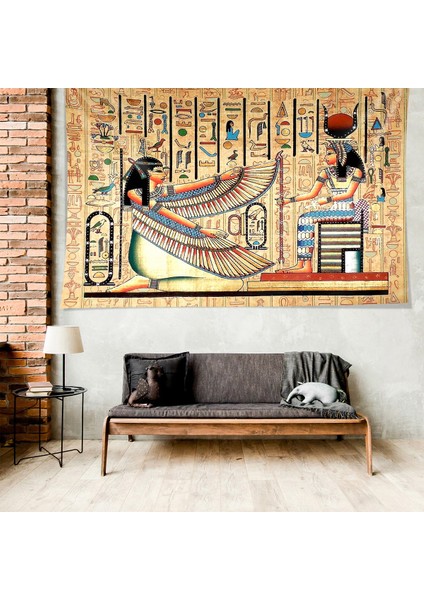 Antik Mısır Desen Etnik Leke Tutmaz Kadife Dokulu Kumaş Duvar Örtüsü Duvar Halısı Tapestry