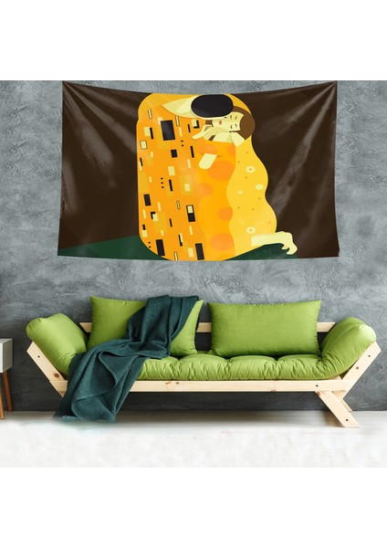 Gustav Klimt The Kiss Tablo Leke Tutmaz Kadife Dokulu Kumaş Duvar Örtüsü Duvar Halısı Tapestry