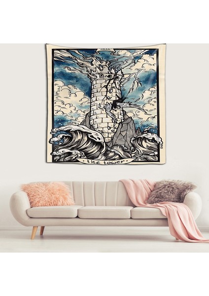 The Tower Tarot Kale Leke Tutmaz Kadife Dokulu Kumaş Duvar Örtüsü Duvar Halısı Tapestry