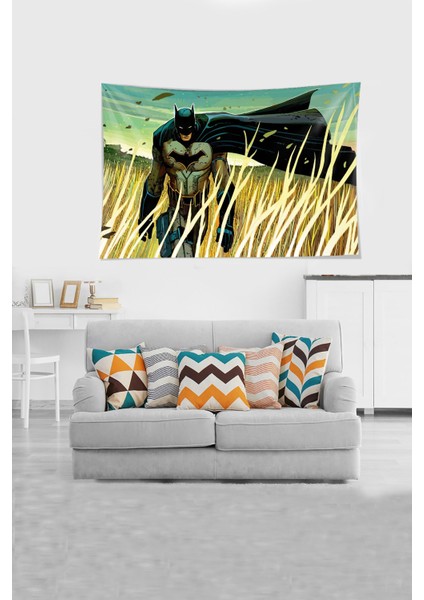 Çok Renkli Yarasa Adam Desenli Leke Tutmaz Kadife Kumaş Duvar Örtüsü Duvar Halısı Tapestry