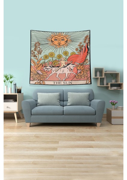 Bej The Sun Tarot Kartı Leke Tutmaz Kadife Kumaş Duvar Örtüsü Duvar Halısı Tapestry fiyatları