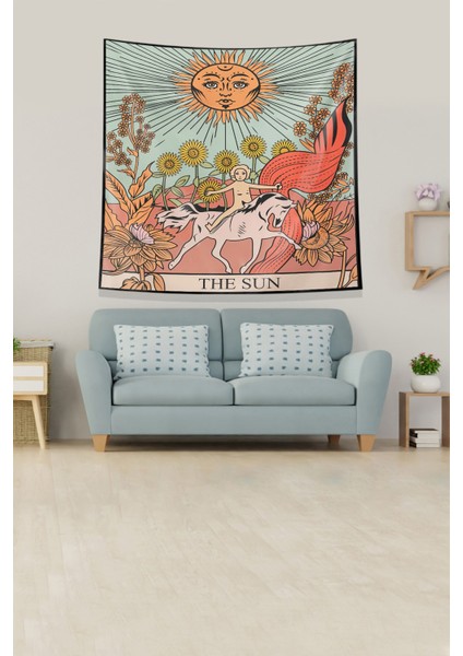 Bej The Sun Tarot Kartı Leke Tutmaz Kadife Kumaş Duvar Örtüsü Duvar Halısı Tapestry modelleri