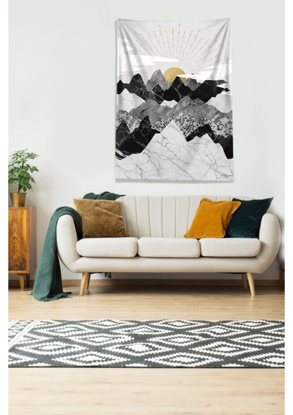 Beyaz Güneşin Doğuşu Sunset Leke Tutmaz Kadife Kumaş Duvar Örtüsü Duvar Halısı Tapestry