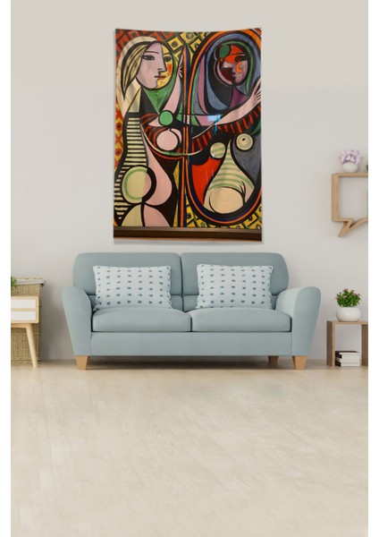 Multirenk Kubik Yansıma Kadın ve Adam Leke Tutmaz Kadife Kumaş Duvar Örtüsü Duvar Halısı Tapestry fiyatları