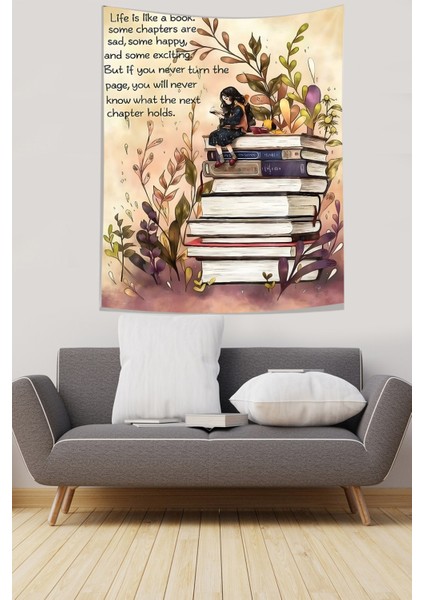 Kitap Okuyan Kız Kitaplık Temalı Leke Tutmaz Kumaş Duvar Örtüsü Duvar Halısı Tapestry fiyatları