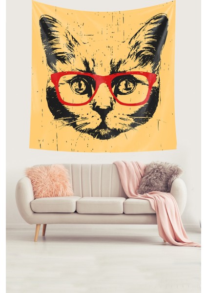 Kedi Desenli Sevimli Kedi Leke Tutmaz Kadife Dokulu Kumaş Duvar Örtüsü Duvar Halısı Tapestry fiyatları