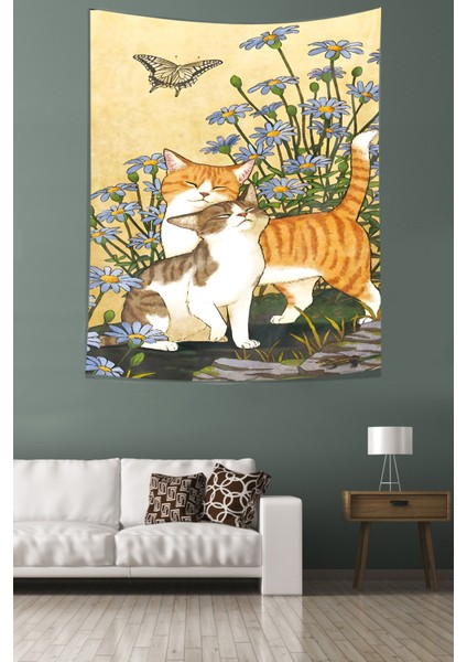 Sevimli Iki Kedicik Leke Tutmaz Kumaş Duvar Örtüsü Duvar Halısı Tapestry modelleri