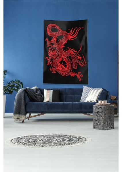 Siyah Kırmızı Ejderha Leke Tutmaz Kadife Kumaş Duvar Örtüsü Duvar Halısı Tapestry modelleri