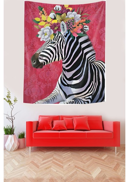 Çiçekli Zebra Leke Tutmaz Kumaş Duvar Örtüsü Duvar Halısı Tapestry