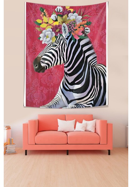 Çiçekli Zebra Leke Tutmaz Kumaş Duvar Örtüsü Duvar Halısı Tapestry fiyatları