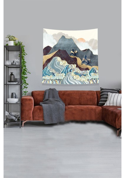 Sarı Tırmanan Iki Kartal Leke Tutmaz Kadife Kumaş Duvar Örtüsü Duvar Halısı Tapestry